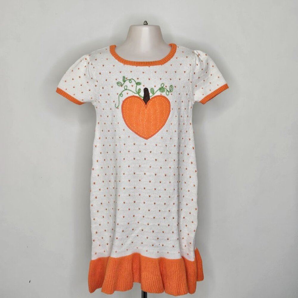 Gymboree Girls Sweater Knit Short Sleeve Dress Beige Orange 4t